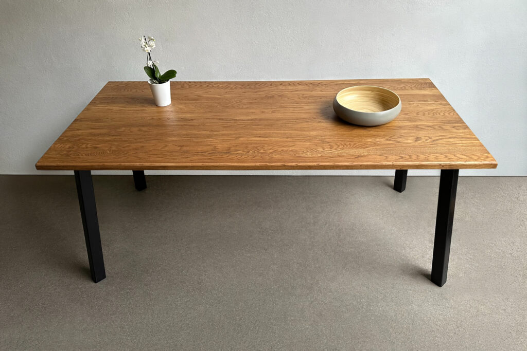 Element 57 solid oak table top with black legs