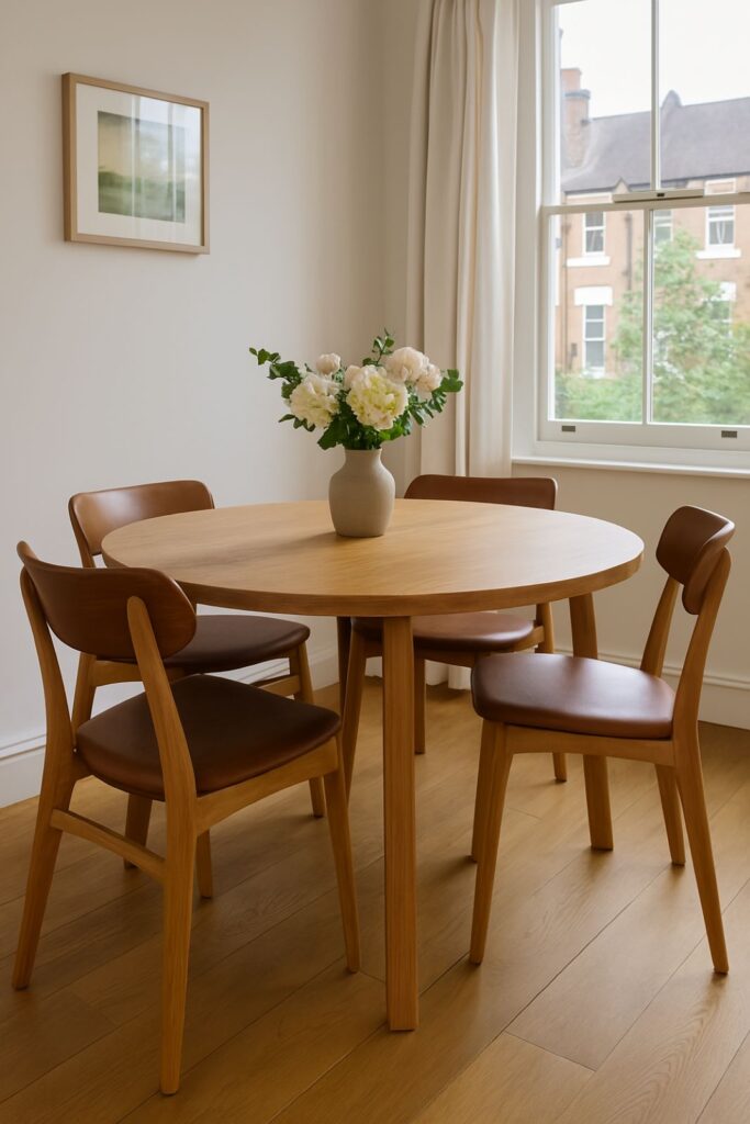 round wooden handmade dining table - tablemaker uk