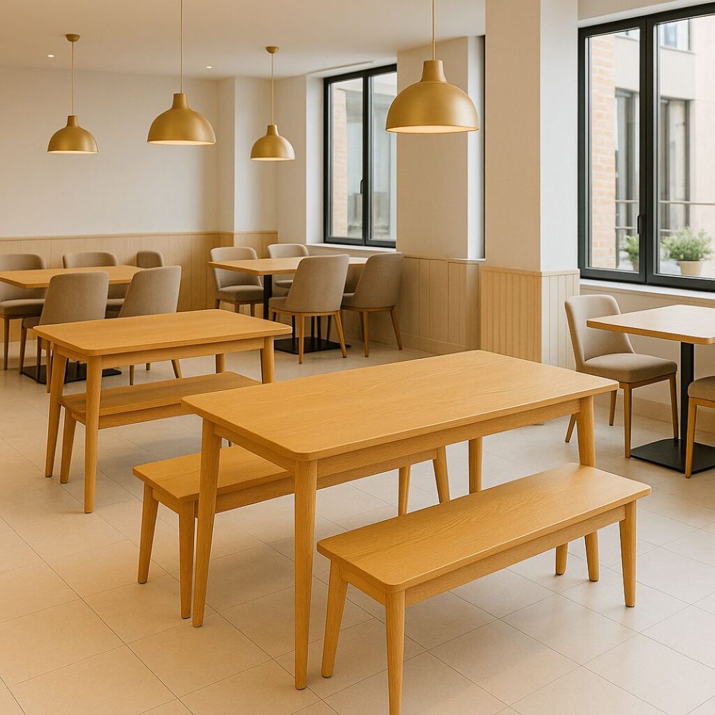 wooden table with bench for restaurants - Tablemaker