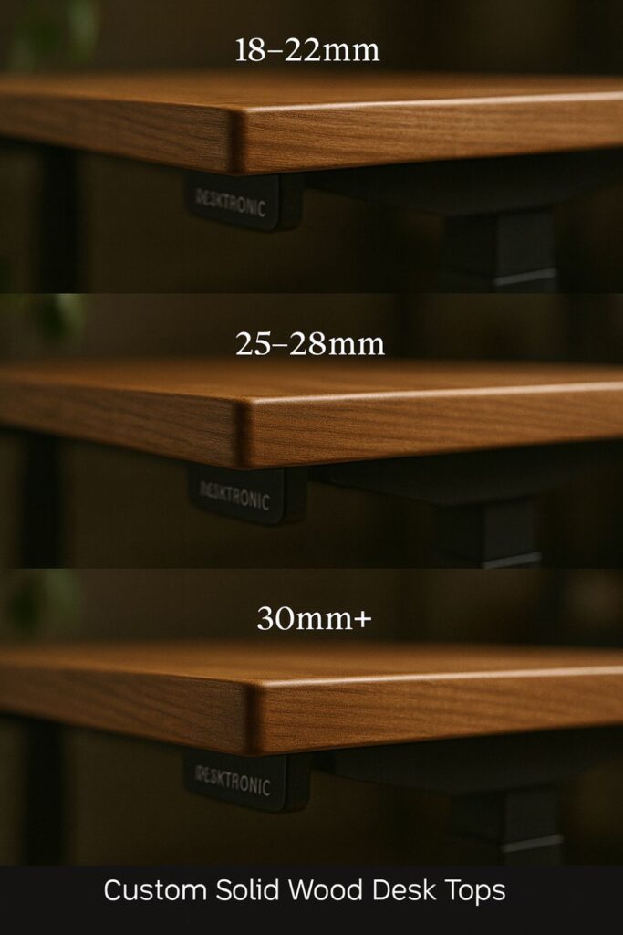 An AI image showcasing the different Desktronic desk top sizes