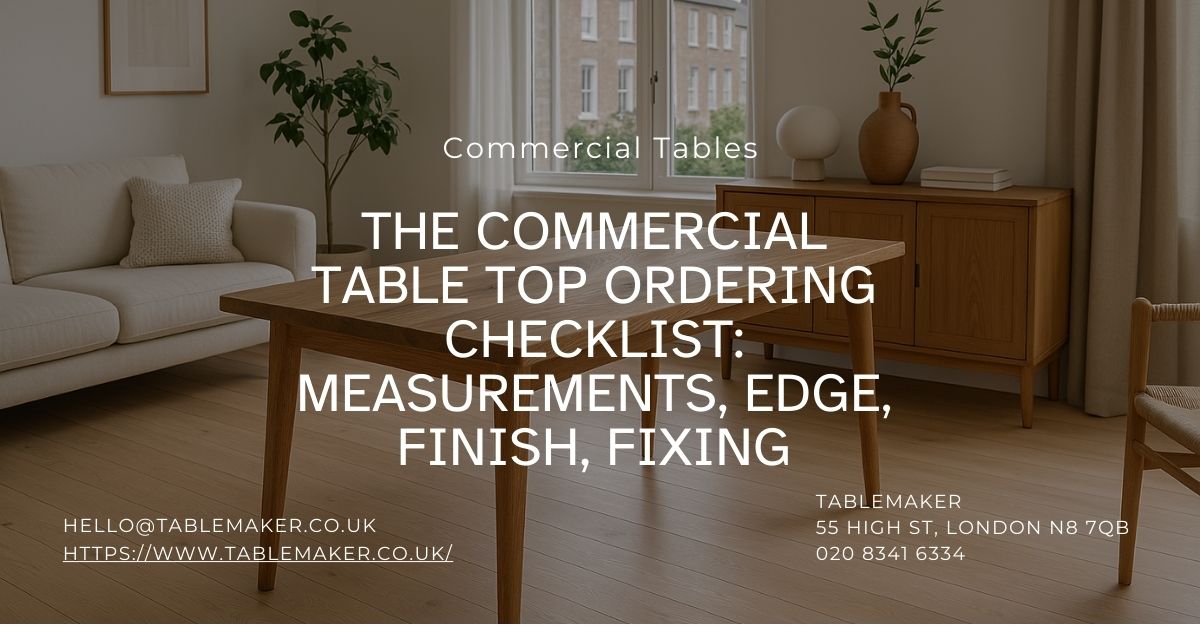 The Commercial Table Top Ordering Checklist Measurements, Edge, Finish, Fixing-Tablemaker