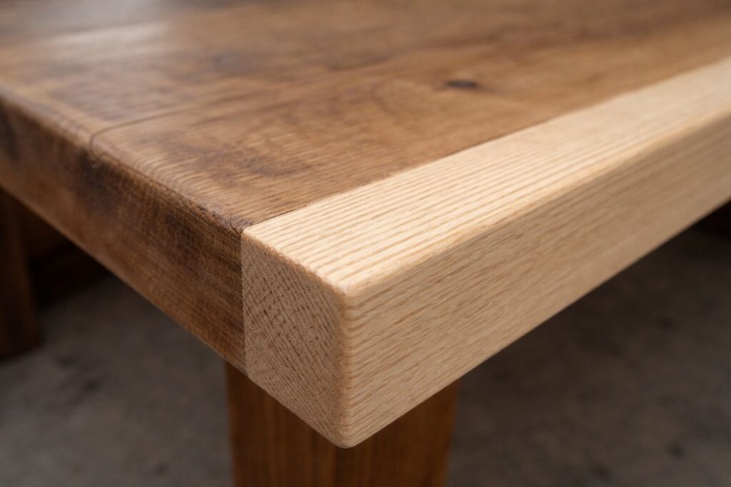 an illustrative image of a planed down wooden table edge close up
