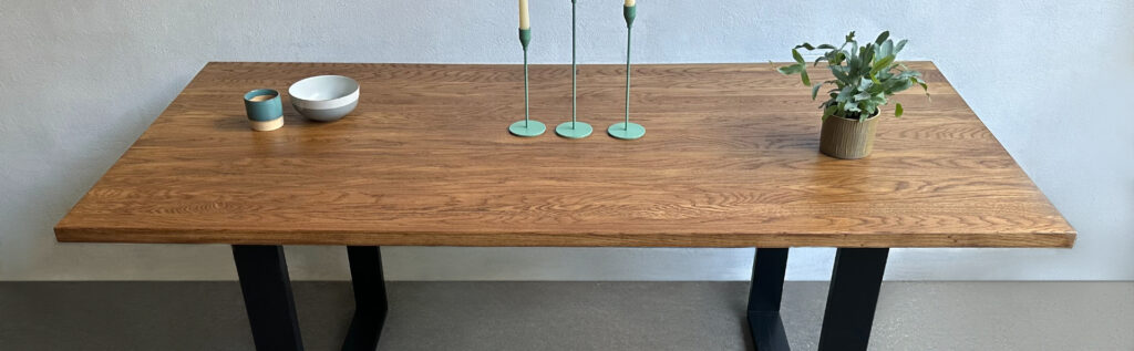 30mm dark oak top with square eased edges