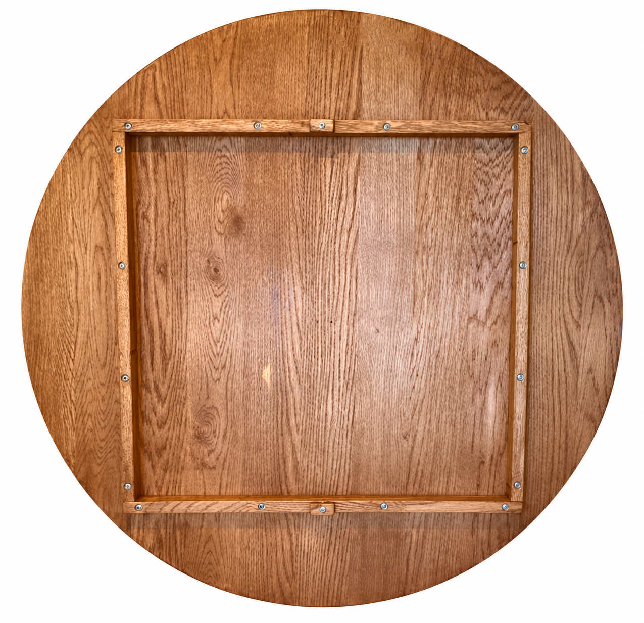 Round solid oak table overtop