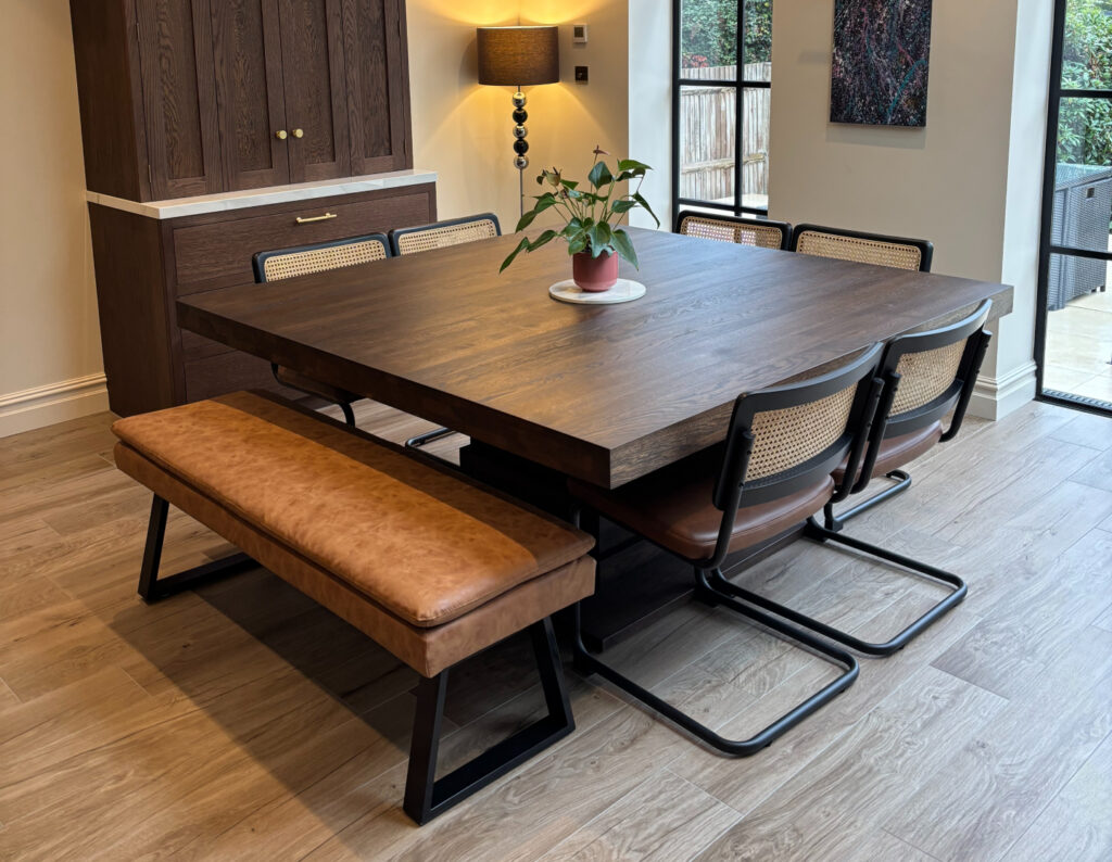 Large bespoke square pedestal dining table